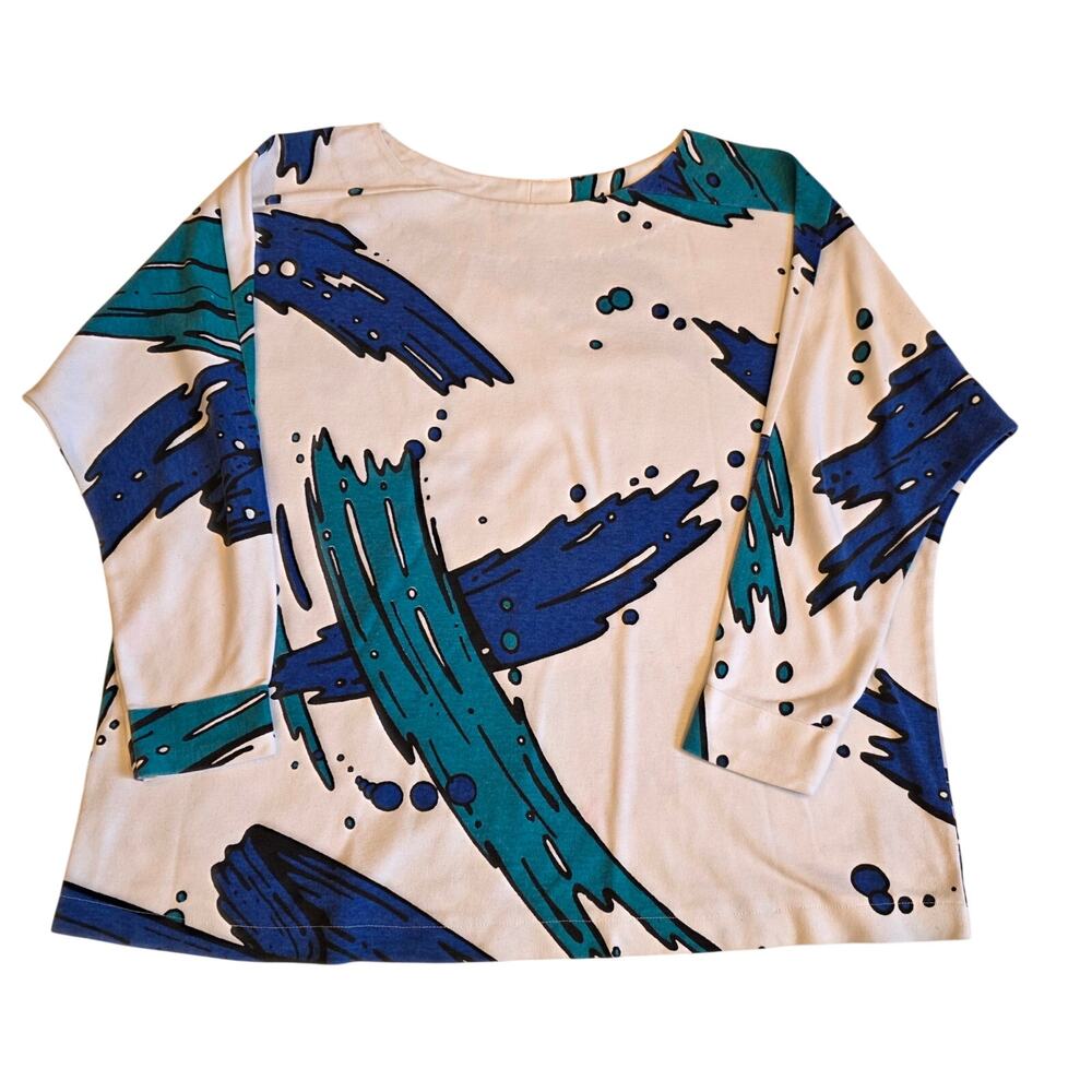 Vintage 80s Paint Splash Abstract Graphic‎ Dolman Sleeve Top White XL